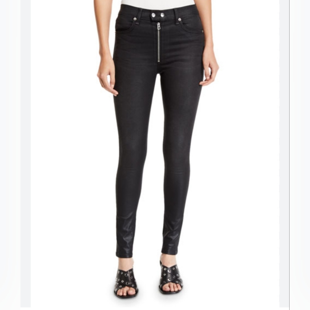 Rag & Bone Womens Black Baxter Coated Ankle Skinny Jeans with Exposed Zip 30